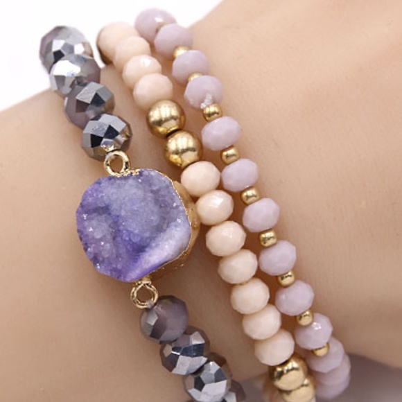 Jewelry - Stackable Stretch Stone/Beads Bracelets- 3pcs